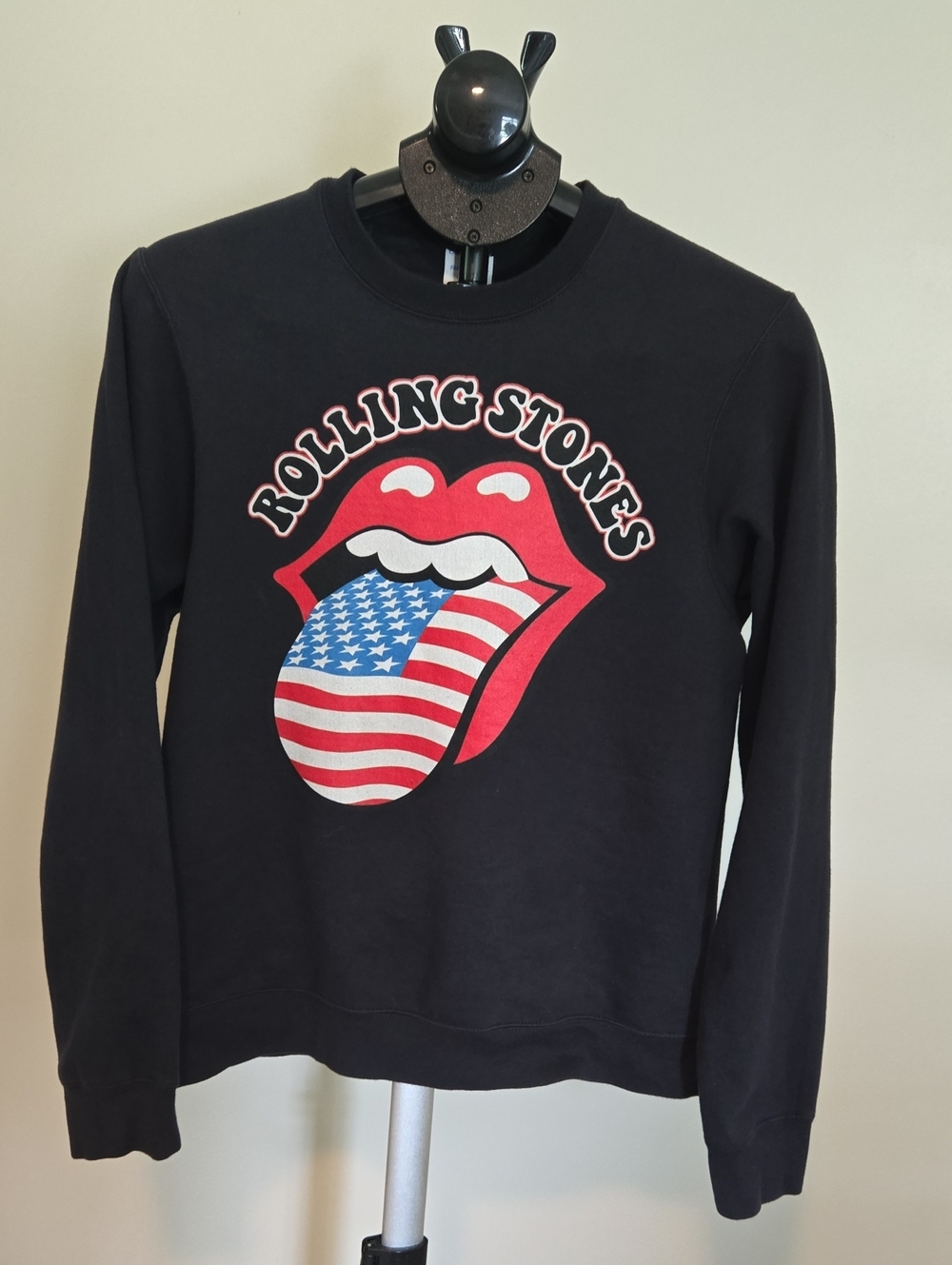 Port And Company Black Rolling Stones American Flag Tongue Sweatshirt